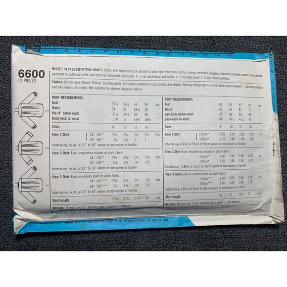 Simplicity Misses Shirt Sewing Pattern sz 12 6600 - uncut - Picture 6 of 10